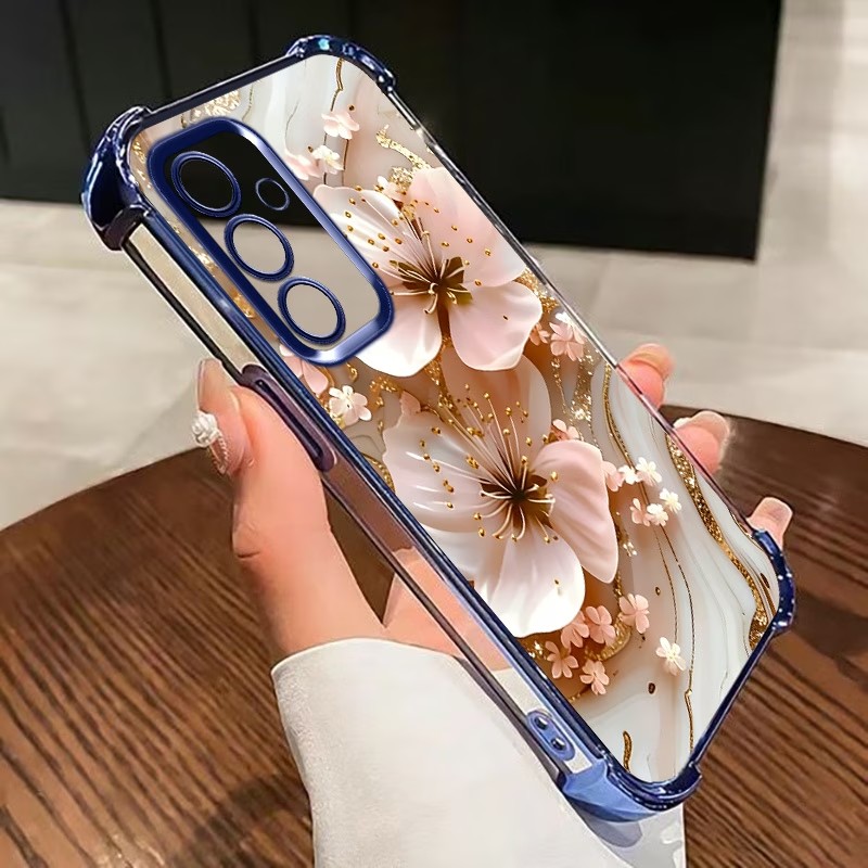 Samsung Galaxy S25 - Electroplated Flower Clear Phone Case For