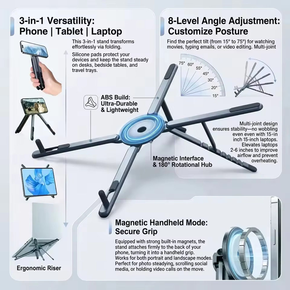 Laptop Tablet Accessories - Portable Magnetic Phone Holder & Selfie