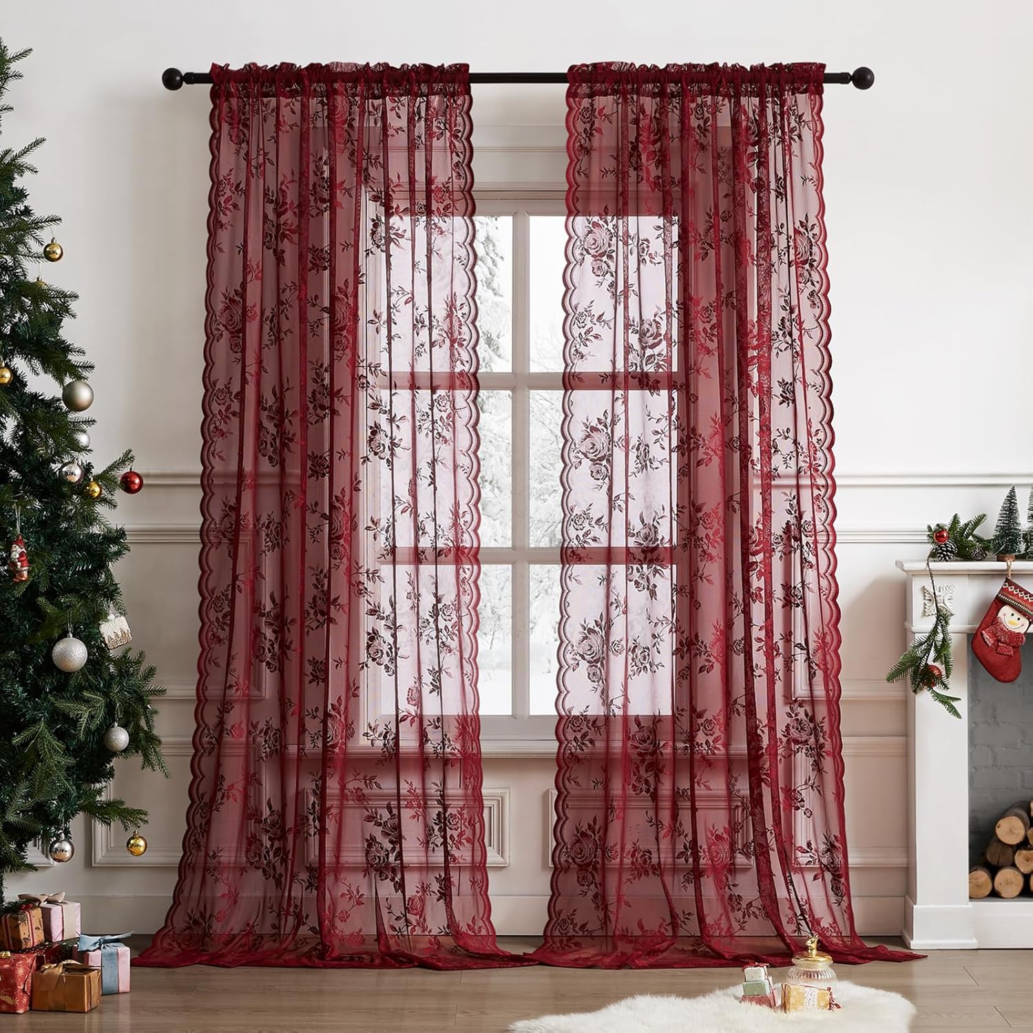 1 pc Burgundy Lace Curtains 45 - đánh giá và giá Tablet Accessories Aesthetic