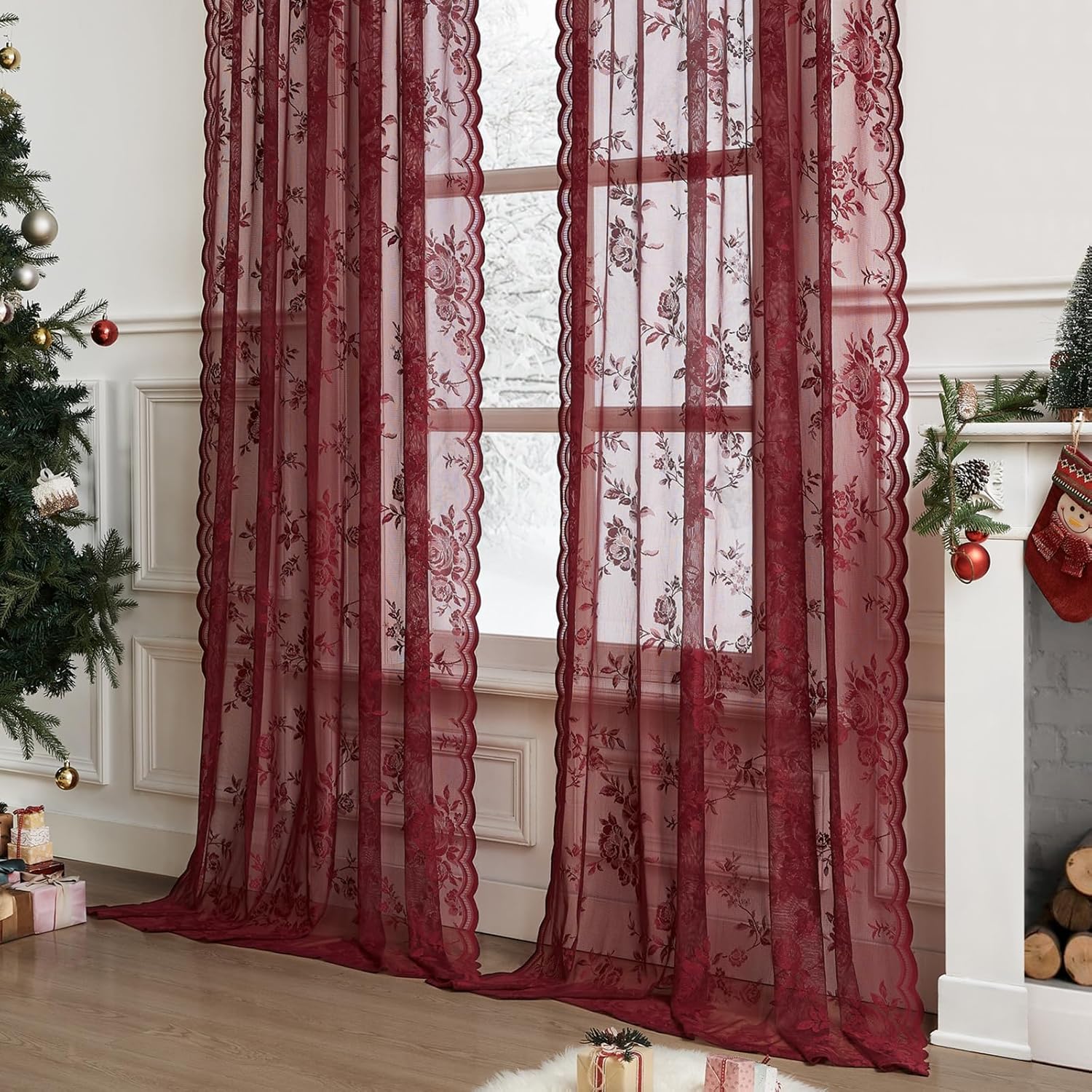 1 pc Burgundy Lace Curtains 45 - đánh giá và giá Tablet Accessories Aesthetic