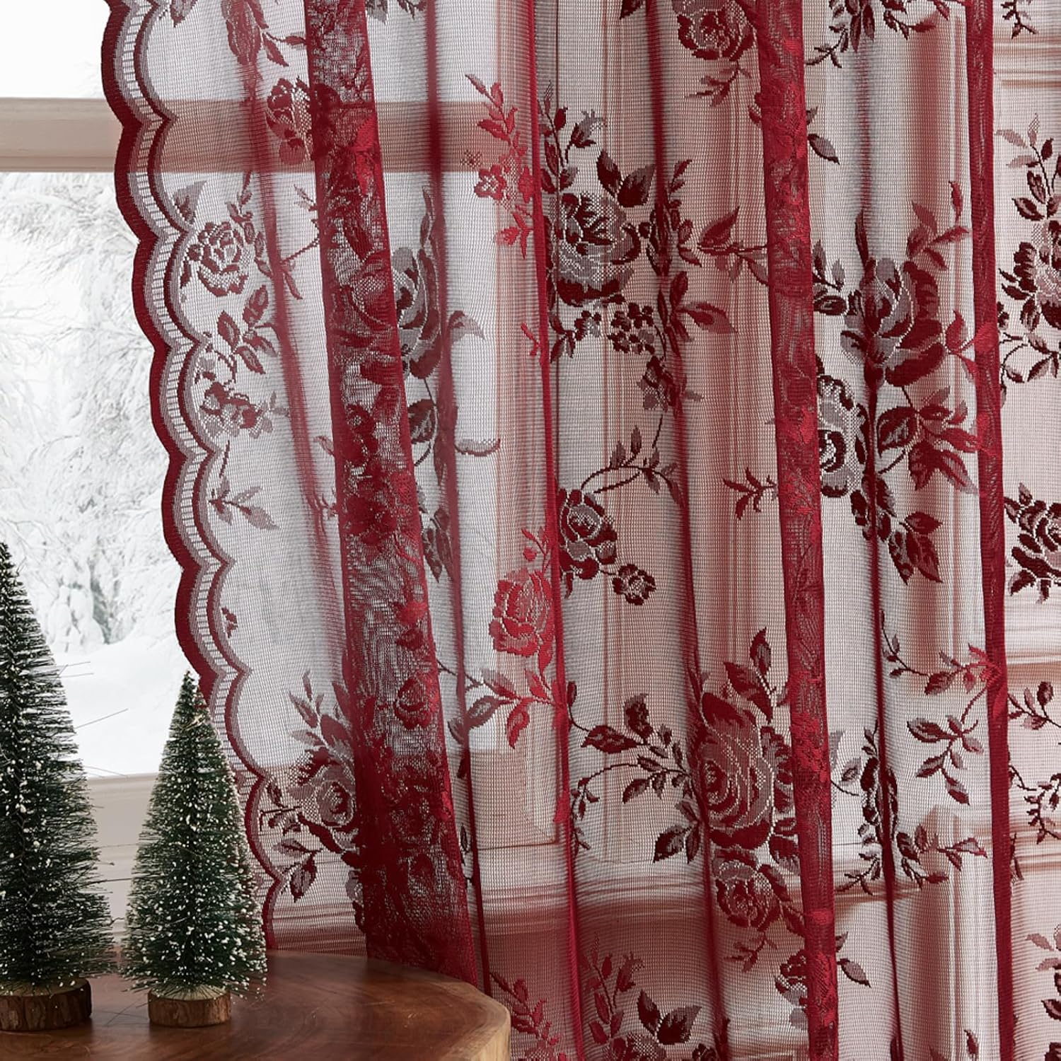 1 pc Burgundy Lace Curtains 45 - đánh giá và giá Tablet Accessories Aesthetic